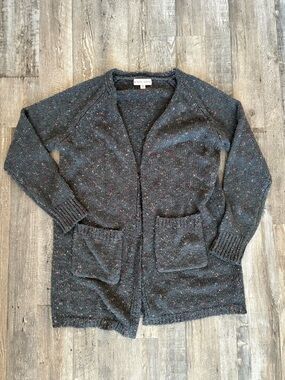 Knox Rose Dark Gray Tweed Open-Front Cardigan with Flecks